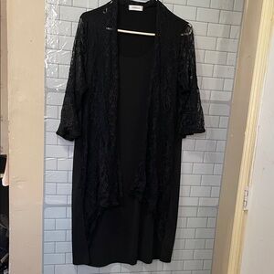 Espresso Black Lace Dress Size L Elegant Cocktail Party Midi Whimsigoth